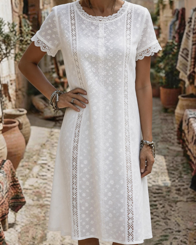 Robe Col Rond Dentelle Découpée Fourreau