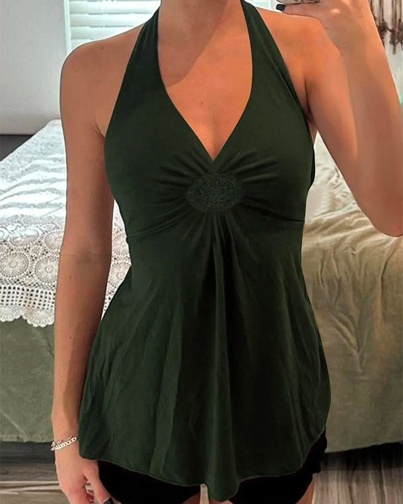 Débardeur Halter Col En V Twist Unie