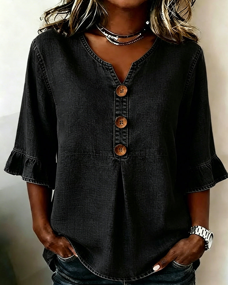 Blouse Col En V Manche Évasée Jean