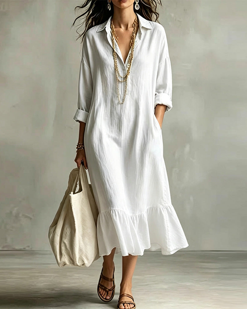 Robe Col Chemise Uni