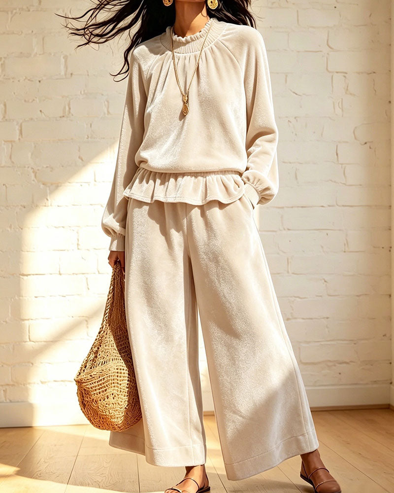 Ensemble Uni Volants Haut Pantalon Large