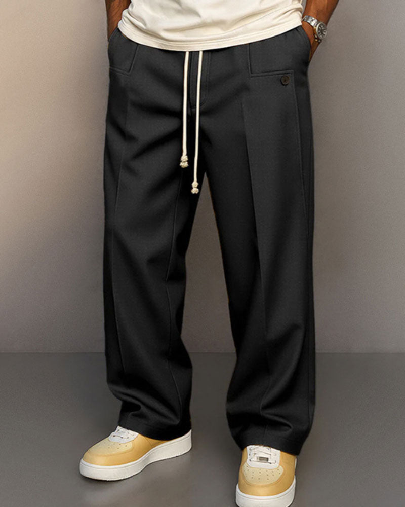 Pantalons Homme Couleur Unie Poche Bouton Cordon