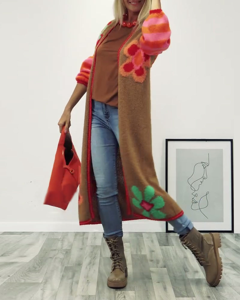 Cardigan long décontracté à motifs floraux