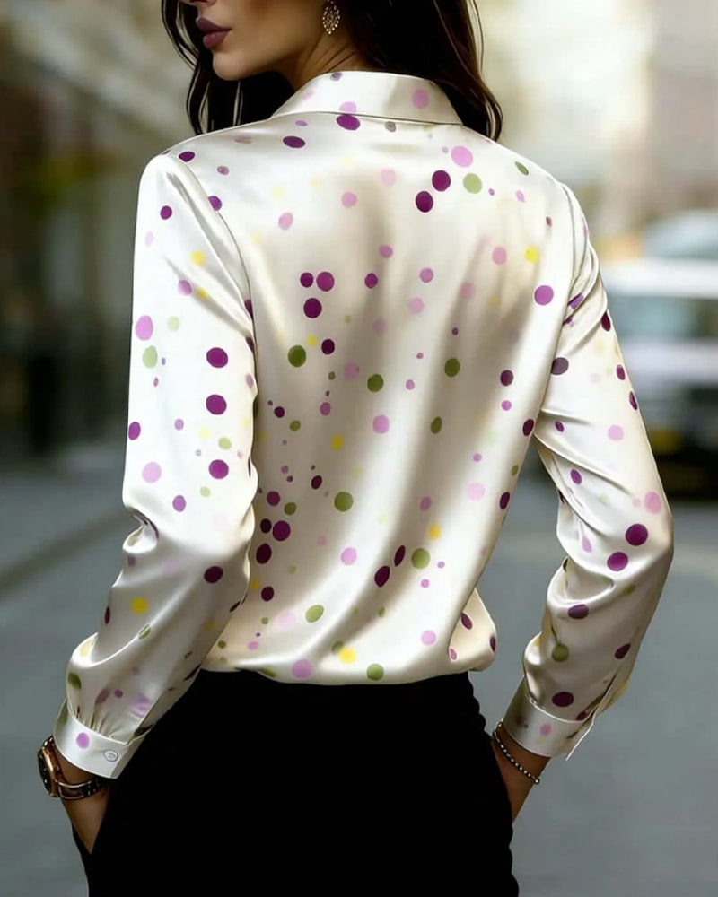 Blouse À Pois Manches Longues Froncée