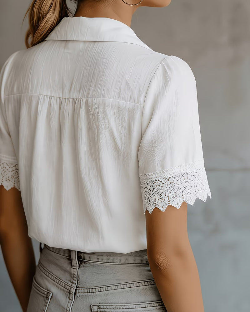 Chemise Col Dentelle Patchwork