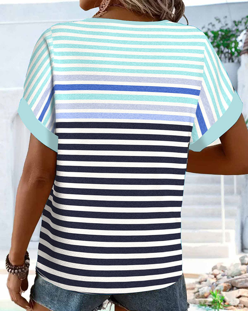 Enfants Filles Pulls Rayés Bloc De Couleur Col Rond T-shirt