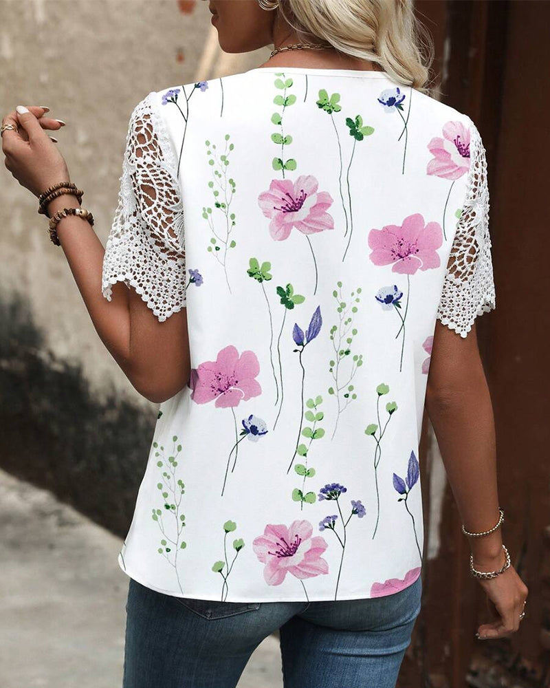 Blouse Imprimée Mode Couture En Dentelle