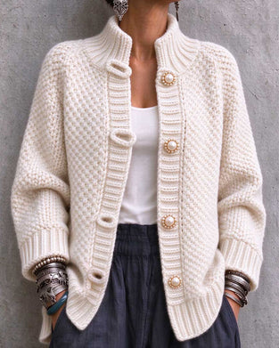 Gilet Bouton Perle Tricot Épais