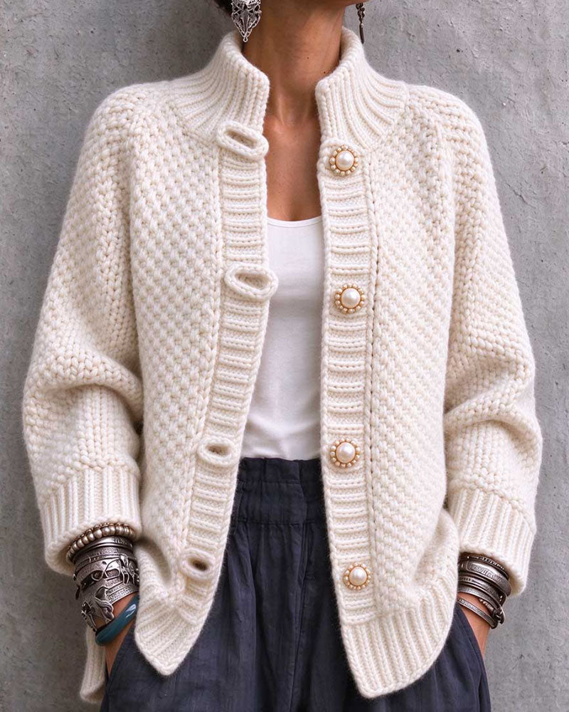 Gilet Bouton Perle Tricot Épais