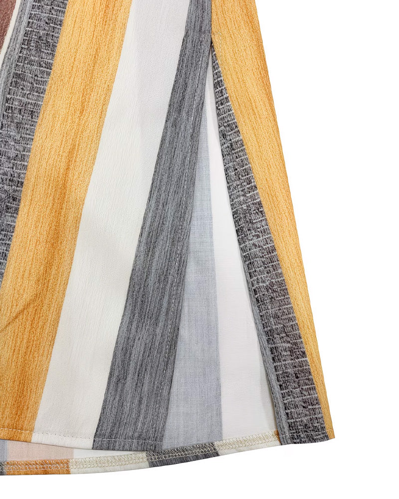 Robe Décontractée Rayée À Revers Longueur Midi