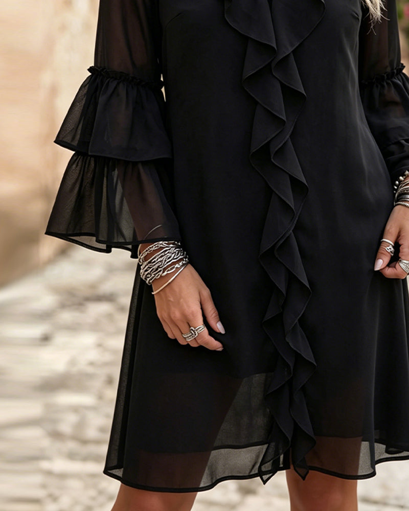 Robe Ruffle Manche Évasée Col V