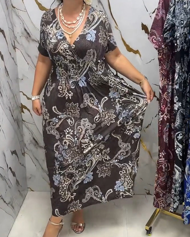 Robe Col V Fleuri Cintrée Maxi