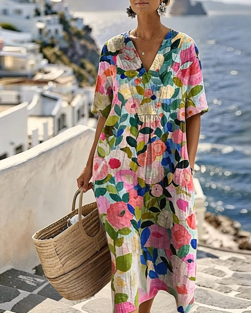 Robe Aquarelle Florale Col V