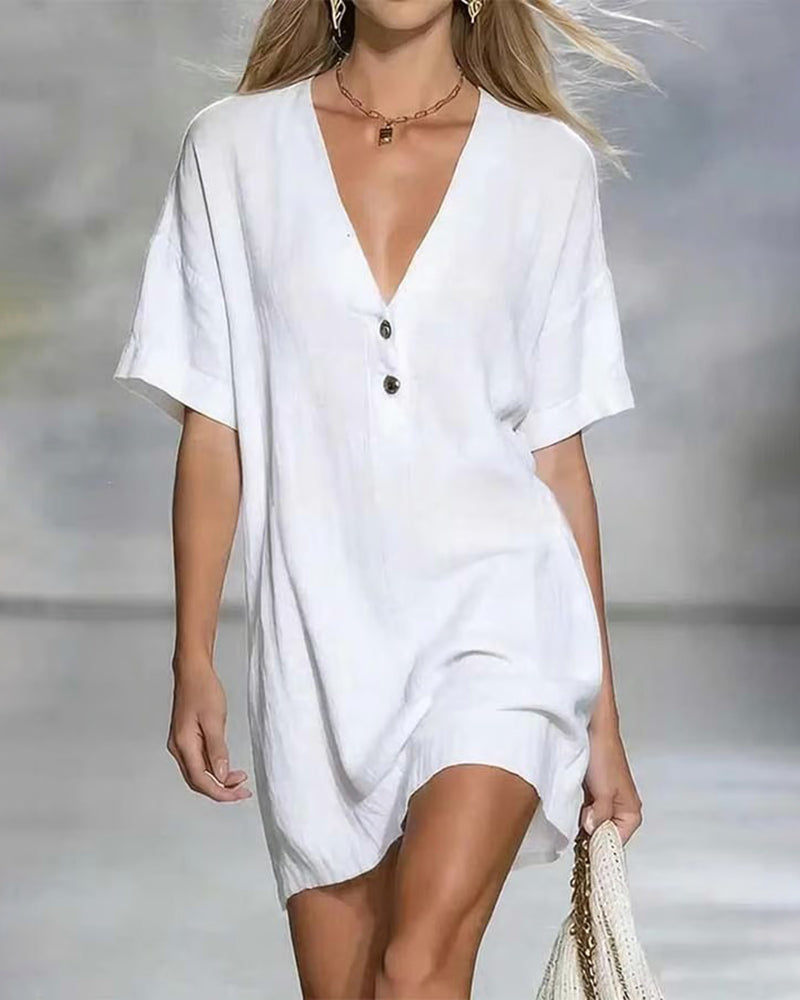 Robe Minimaliste Col En V Bouton