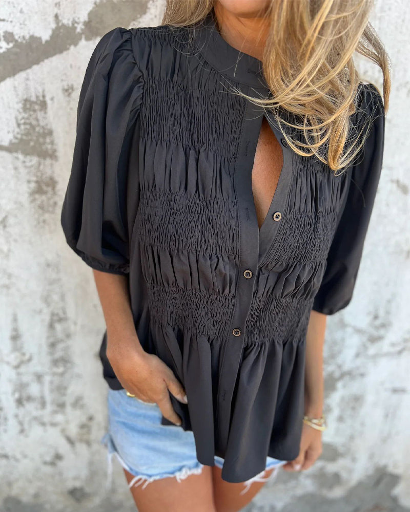 Blouse Mode Décontractée Manches Courtes Uni
