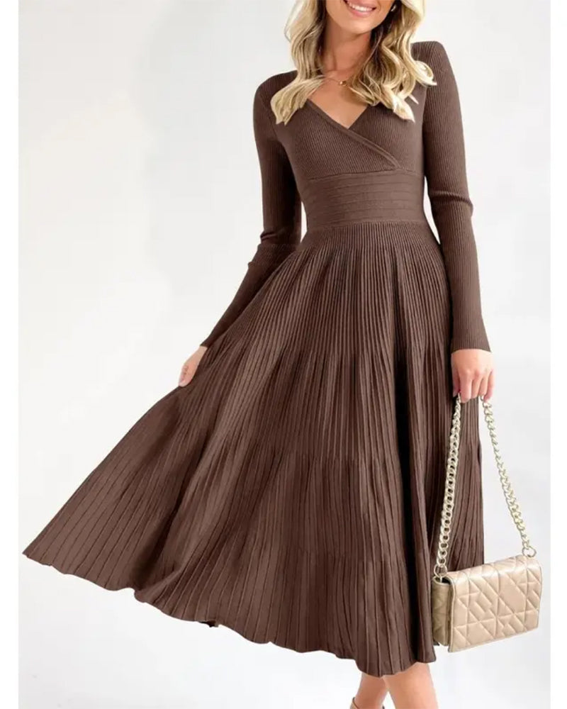 Robe Col En V Croisé Pit Plissée