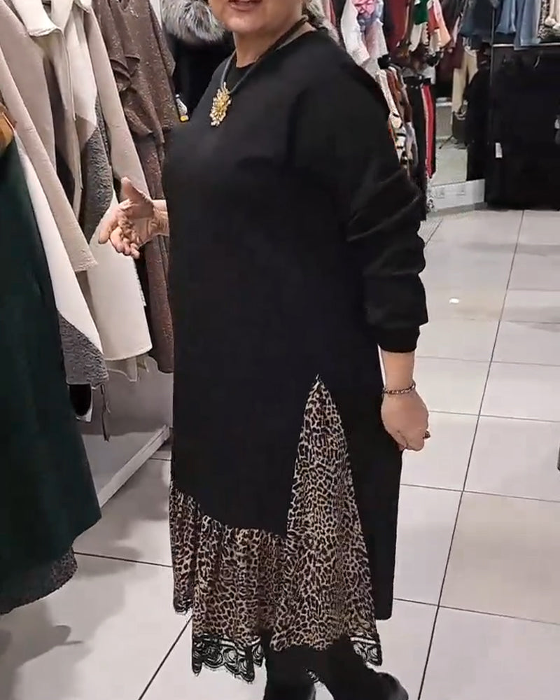 Robe Coupe Ample Grande Taille Imprimé Léopard Inséré