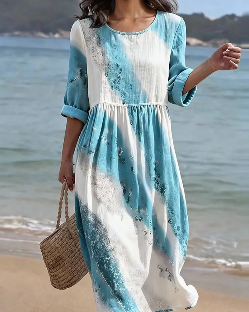 Robe Col Rond Bloc De Couleur Rayure