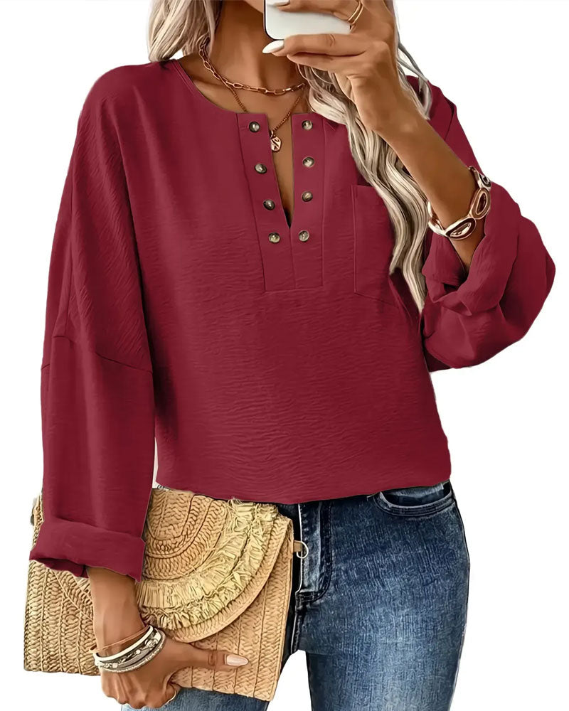 Blouse Unie Décontractée Manche Longue