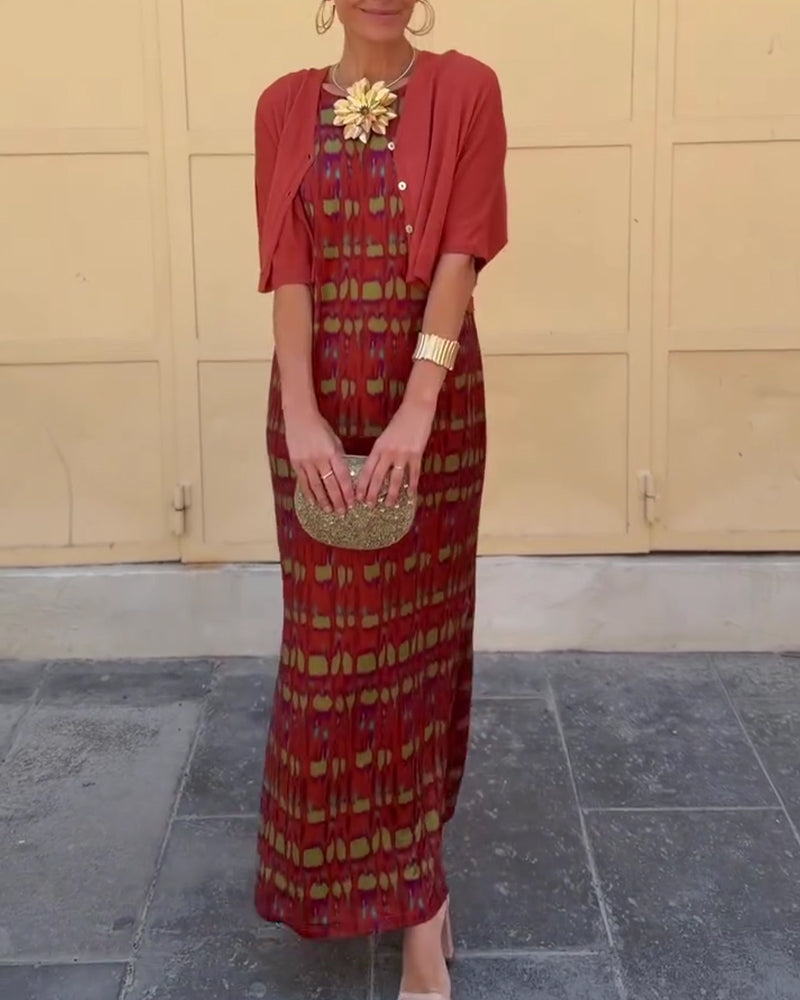 Ensemble Veste Courte Imprimée Robe Longue