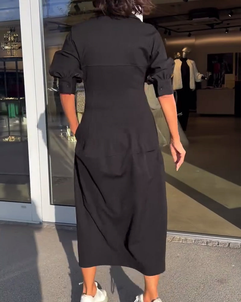 Robe décontractée de couleur unie à revers