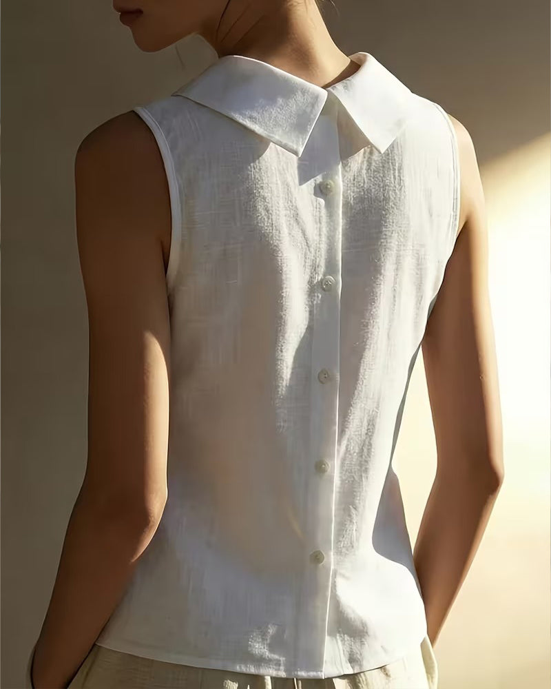 Blouse À Col Sans Manches Unie