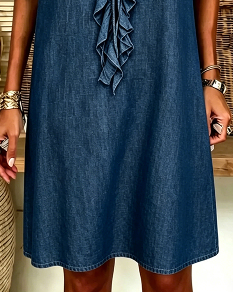 Robe Col V Denim Volant
