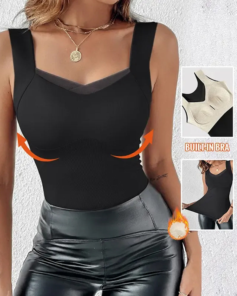 Débardeur Col Carré Unie Soutien-Gorge Intégré