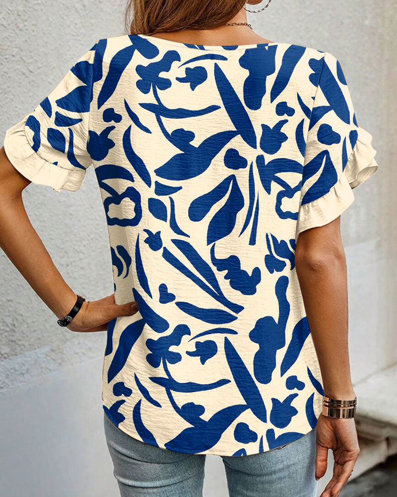 Blouse Col Rond Imprimé Volants