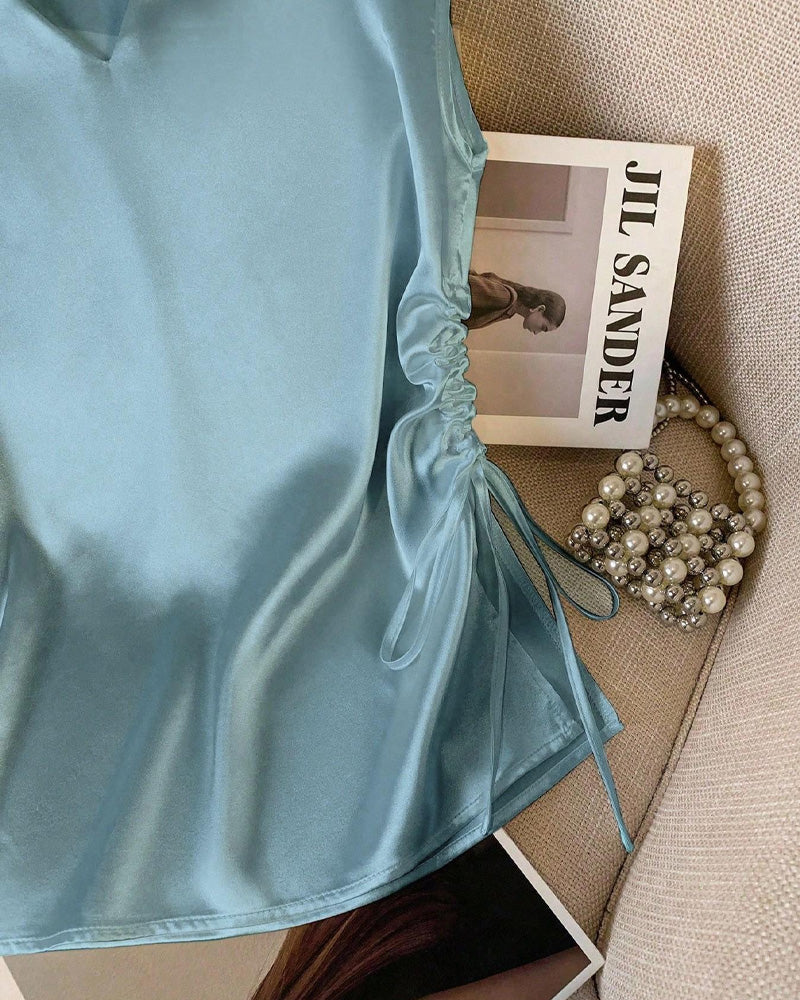 Blouse Sans Manches Col V À Cordon