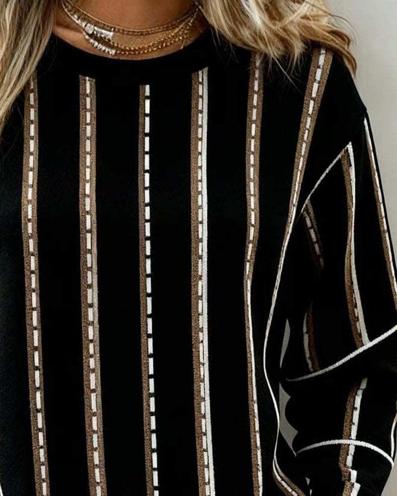 Sweat À Rayures Verticales Et Col Rond