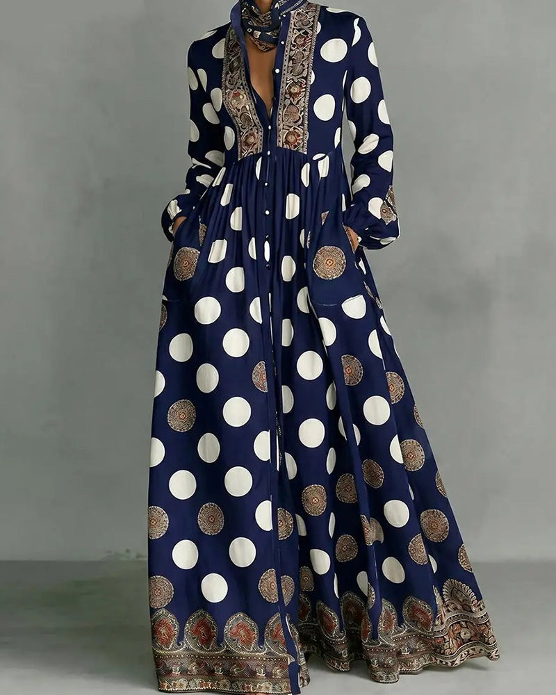 Robe Élégante Grands Pois Jupe Ample