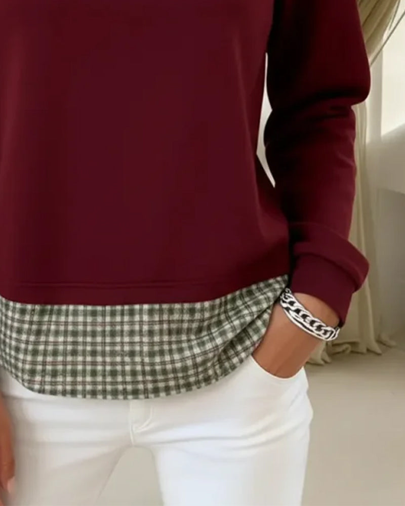 Sweat À Carreaux Patchwork Faux Deux-Pièces