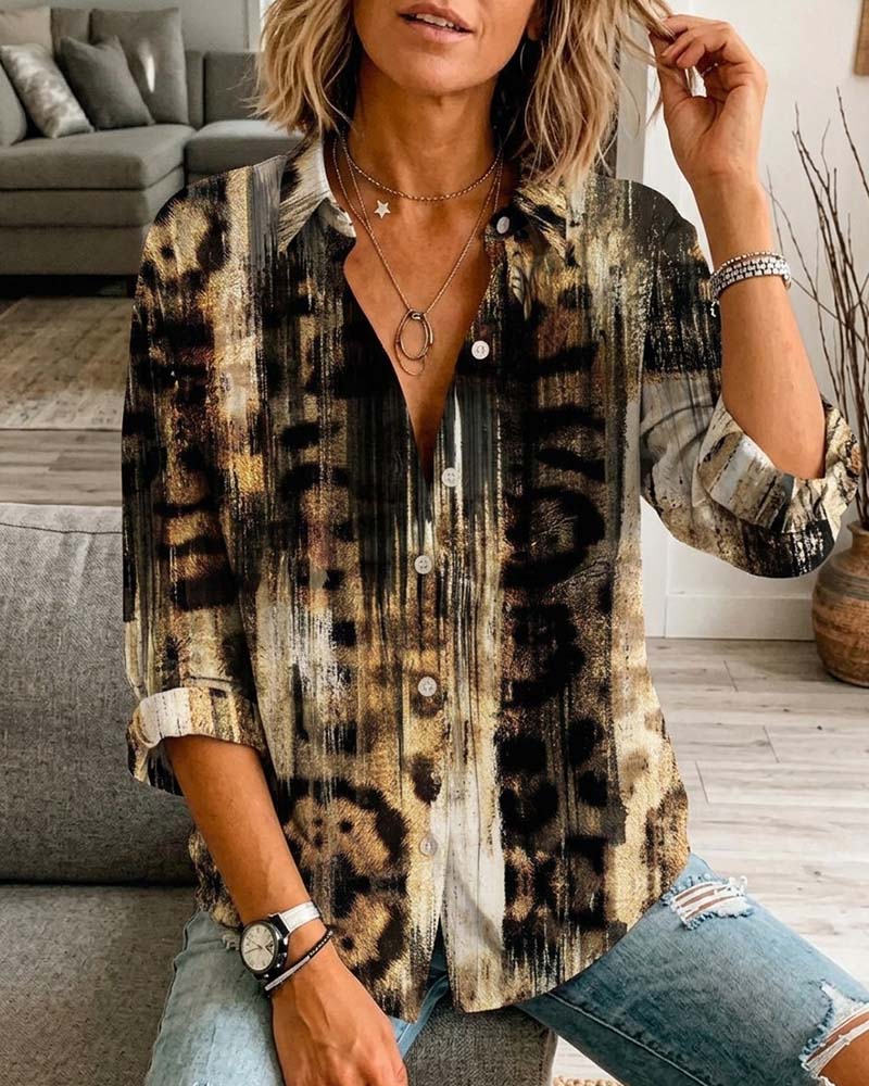 Chemise Élégante Artistique Léopard Imprimé