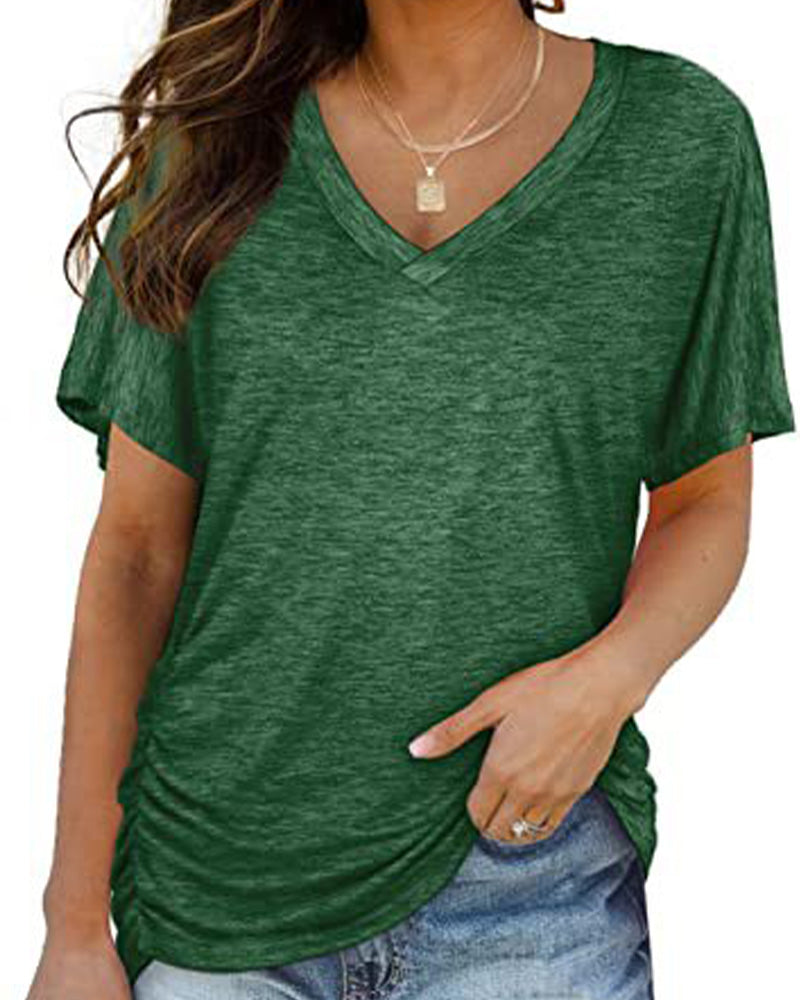 T-Shirt Plissé Uni Col En V