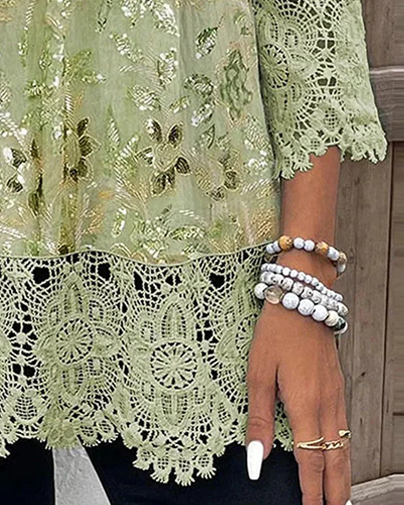 Chemisier Dentelle Patchwork Floral En V