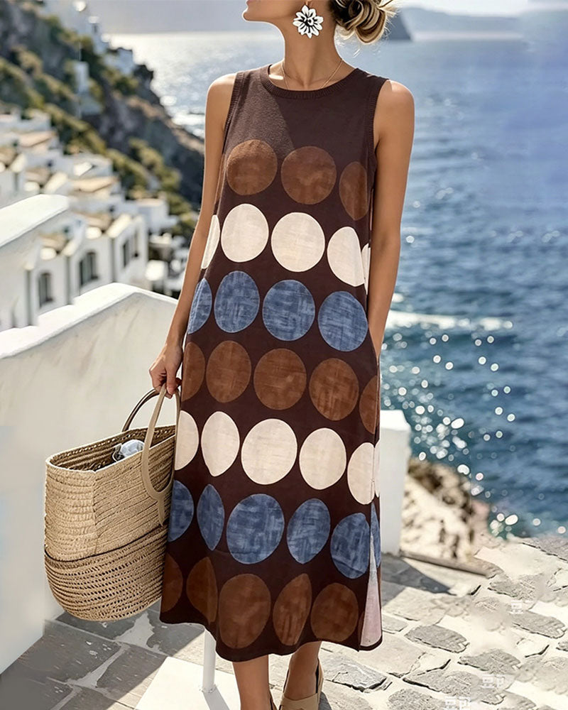 Robe Décontractée, À Pois, Sans Manches