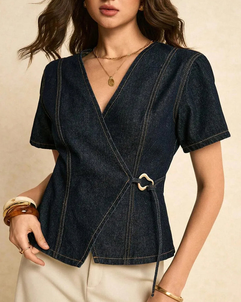 Blouse Irrégulière Lace-Up Denim