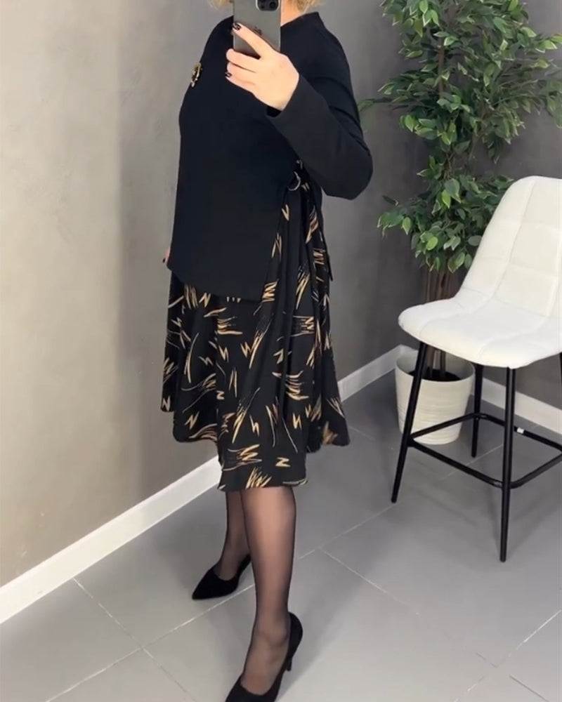 Robe décontractée à imprimé ample avec col rond