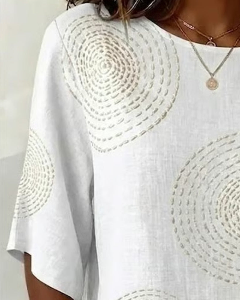 Blouse Imprimé Cercle Concentrique Lâche Manche Courte