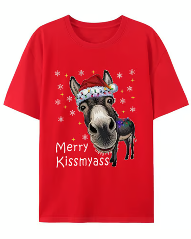 T-Shirt Unisexe Noël Imprimé Drôle Manches Courtes