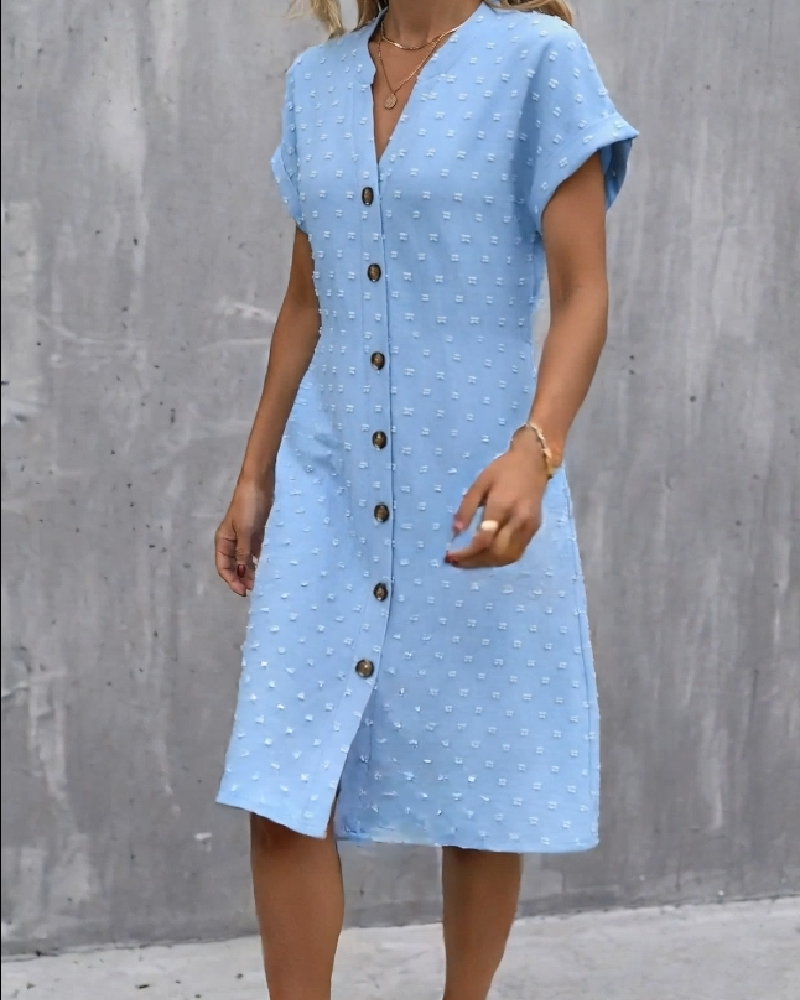 Robe Chemisier Jacquard Col En V Boutonnage Devant Midi Chemise