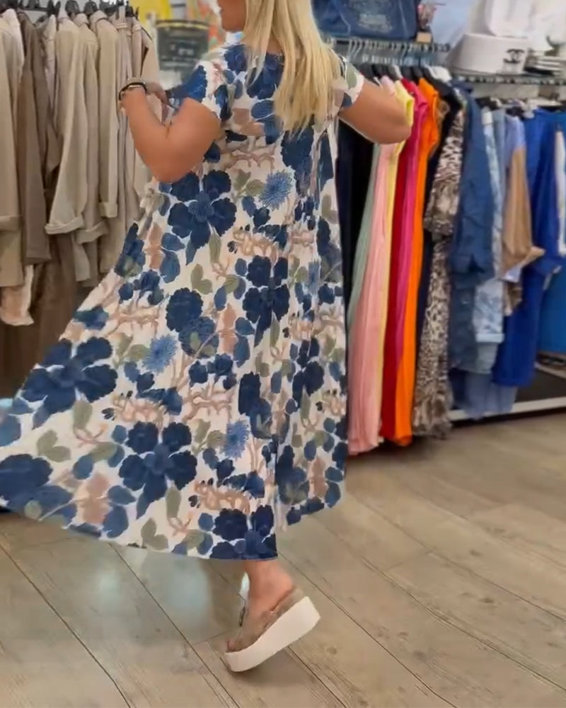 Robe Col Rond Imprimé Floral Élégante