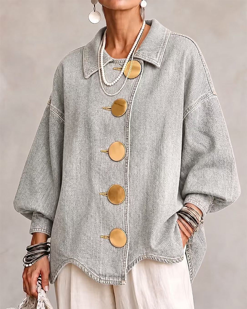 Manteau Grand Bouton Métallique Denim Délavé