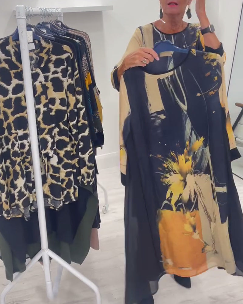 Robe À Col Rond Et Imprimé Rétro