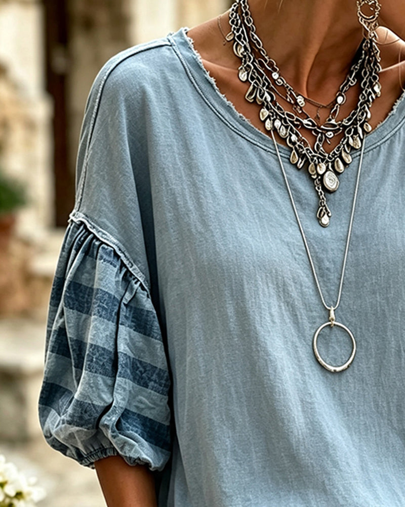 Blouse Col Rond Rayée