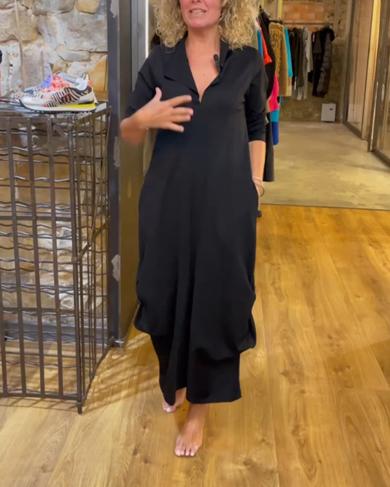 Robe De Couleur Unie Avec Col En V Et Coupe Trapèze