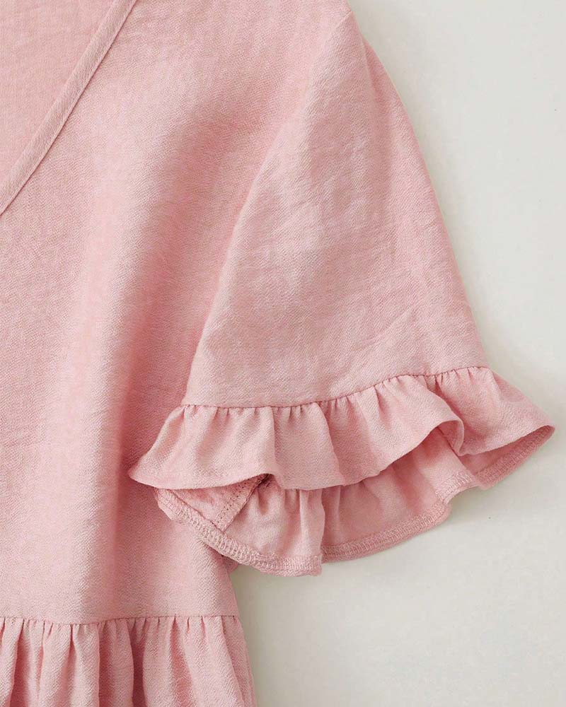 Blouse Col V Volant Perle Bouton