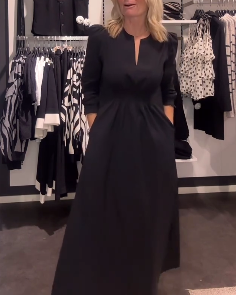 Robe Trapèze À Manches Bouffantes Et Taille Marquée