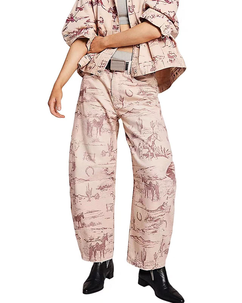 Jean Coupe Loose Imprimé Taille Moyenne